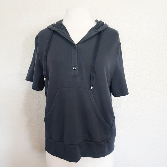 Max Mara Leisure Tops - Max Mara Navy Blue Short Sleeve Hooded Top